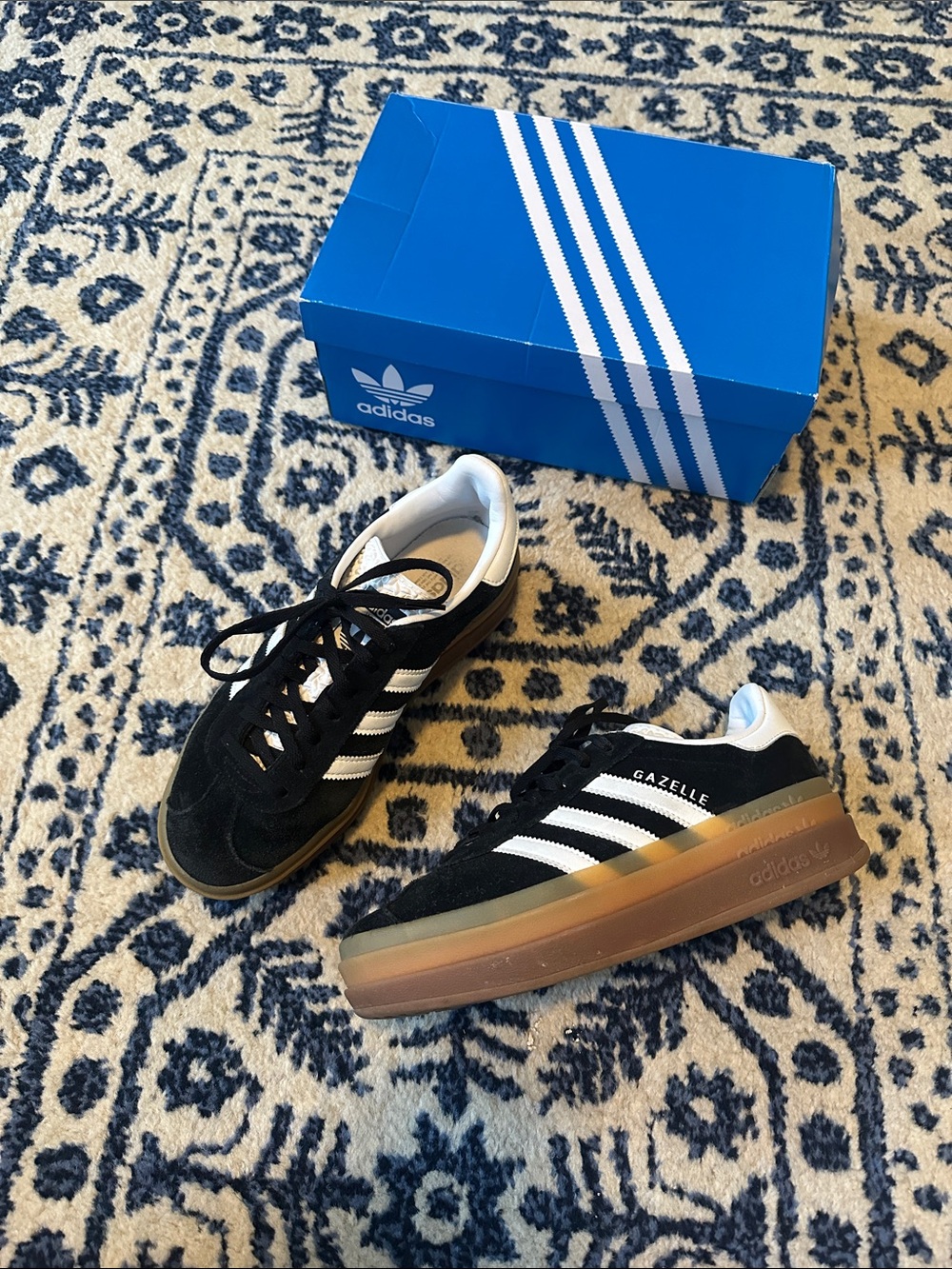 adidas Gazelle Bold Black White Gum Platform Sneakers